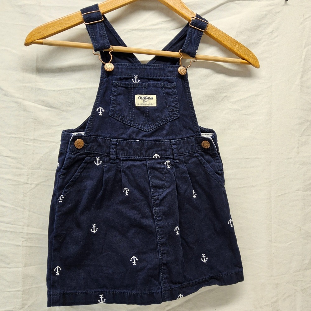 OshKosh B'gosh Anchor Overall Skirt Kids 5T Navy Blue Nautical Embroidered Bib